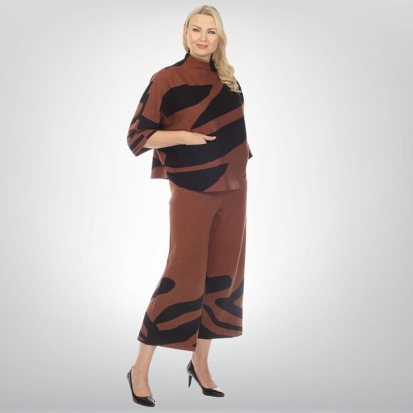 NEW Size M Joseph Ribkoff Black/Toffee Animal Print Knit Set - Picture 1 of 8